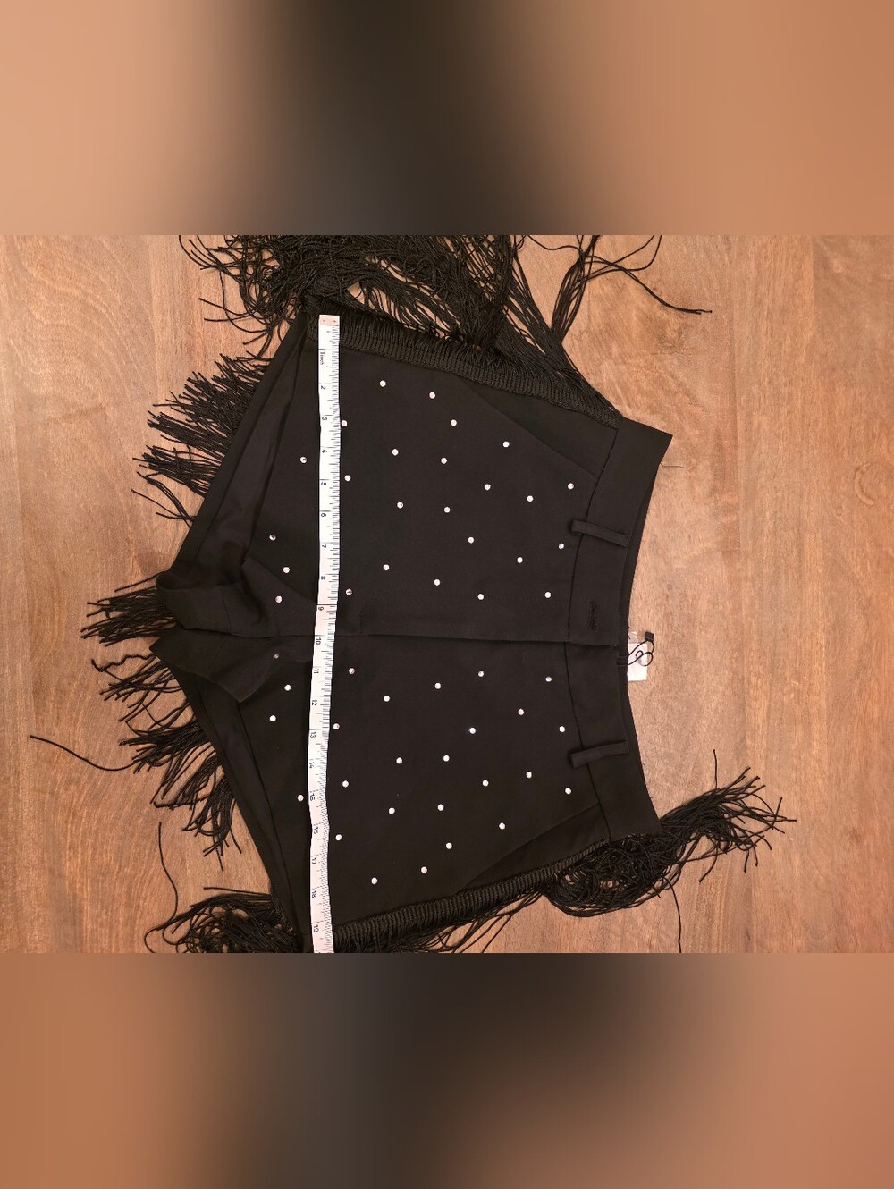 Nasty Gal Black Rhinestone Studded Fringe Back Shorts US Sz 6 - Picture 15 of 15